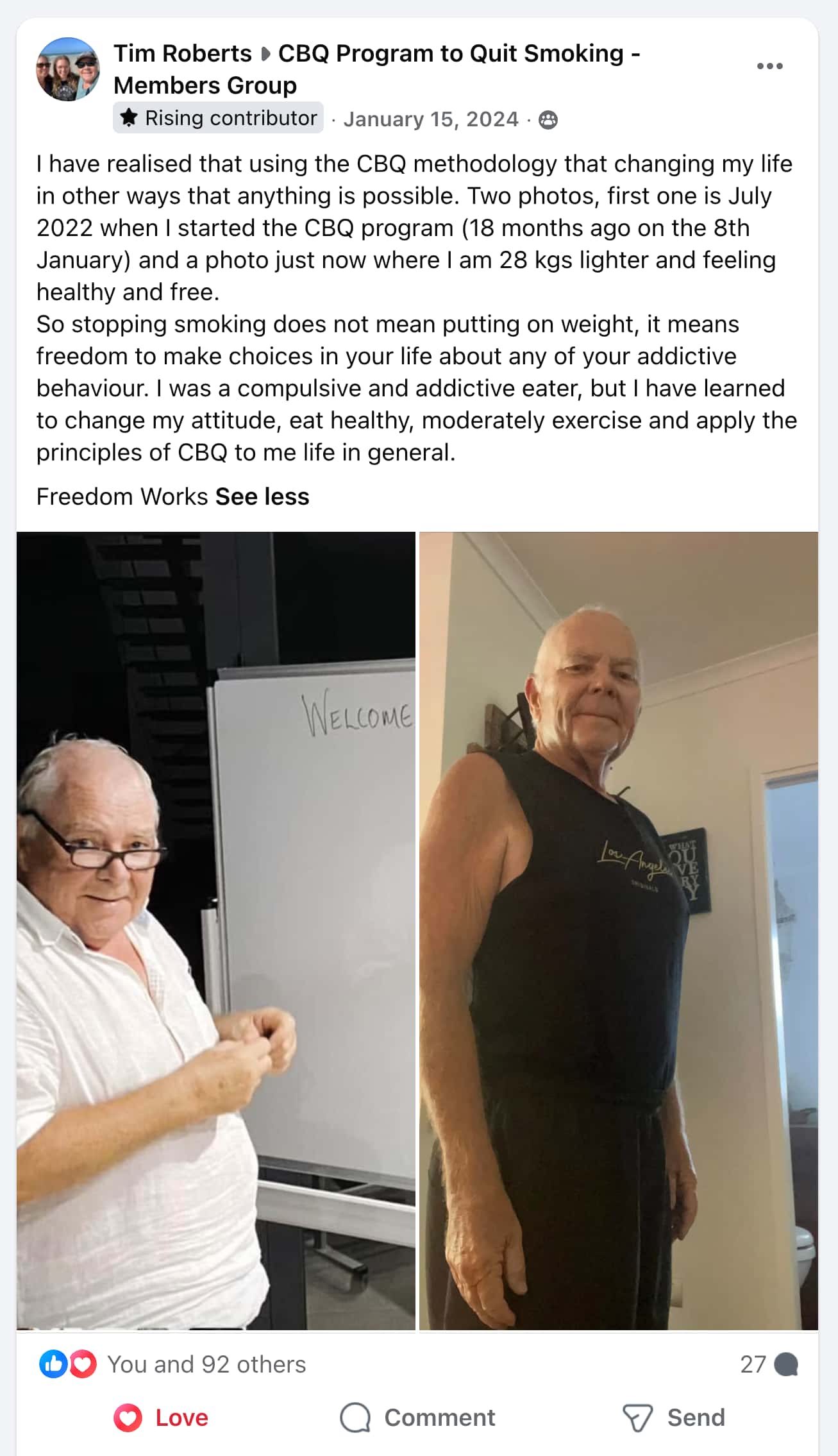 CBQ Nicotine Freedom Program member Tim Roberts celebrates 4 years smoke-free
