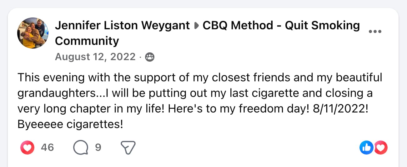 CBQ Nicotine Freedom Program member Jennifer Weygant quit smoking