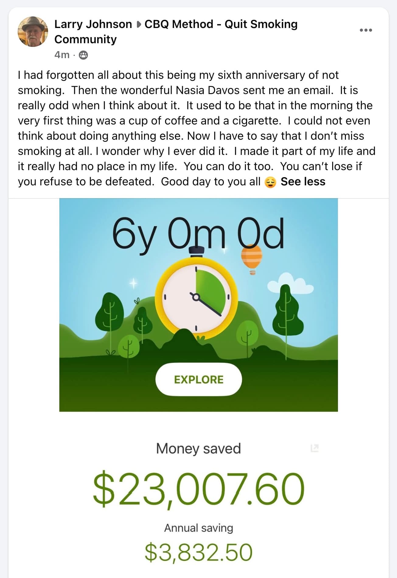 CBQ Nicotine Freedom Program member Larry Johnson quit smoking