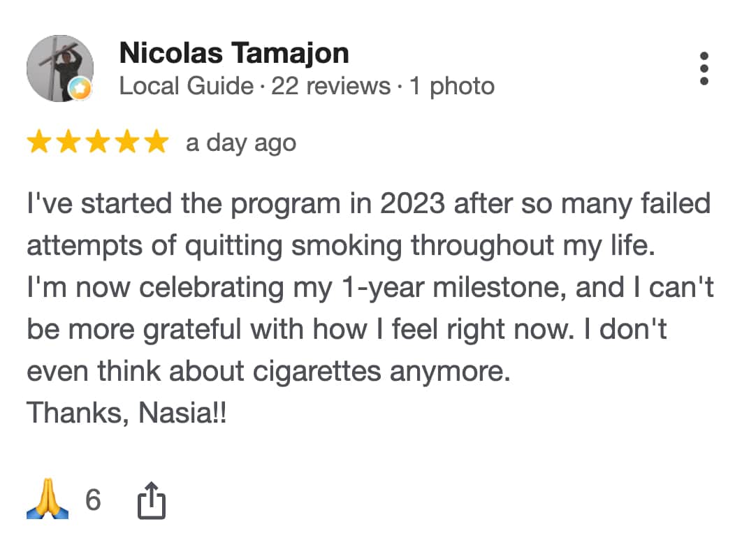 CBQ Nicotine Freedom Program member Nicolas Tamajon left a Google review