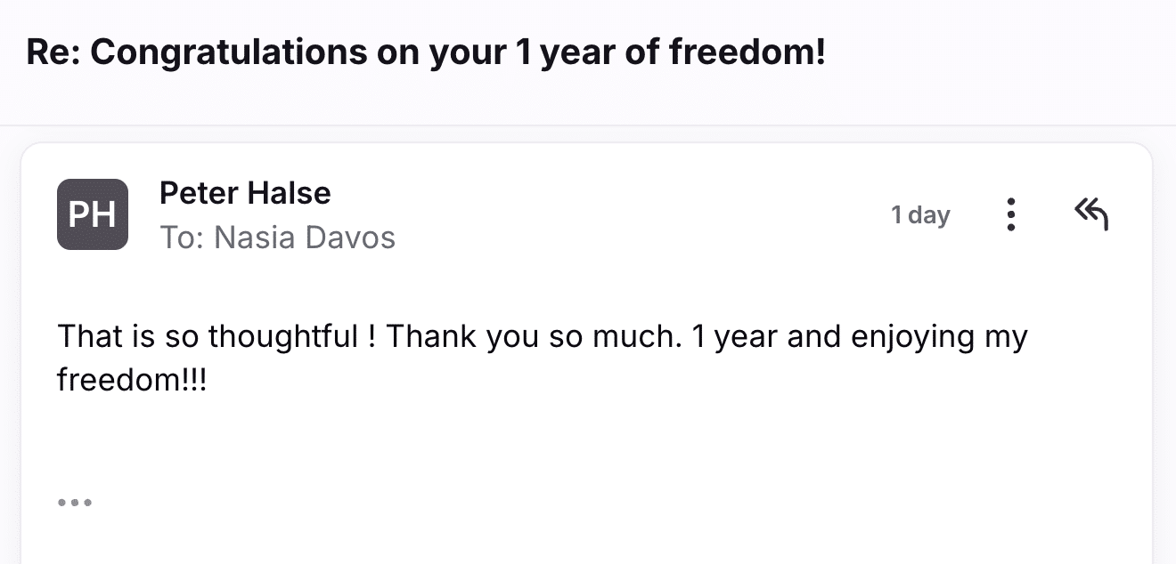 CBQ Nicotine Freedom Program member Peter Halse 1 year smoke-free