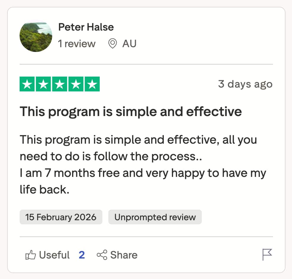 CBQ Nicotine Freedom Program member Peter Halse left a Trustpilot review