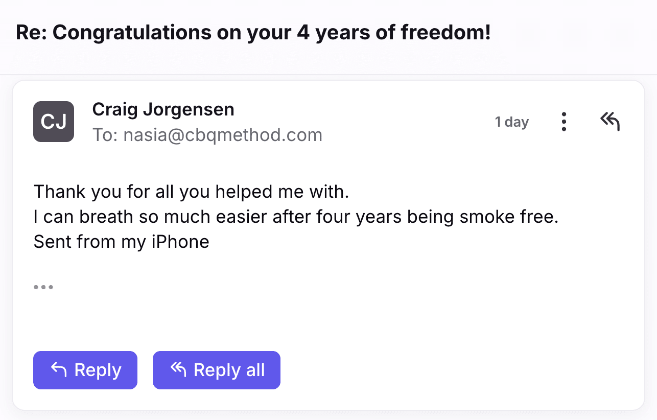 CBQ Nicotine Freedom Program member Craig Jorgensen 4 years smoke-free