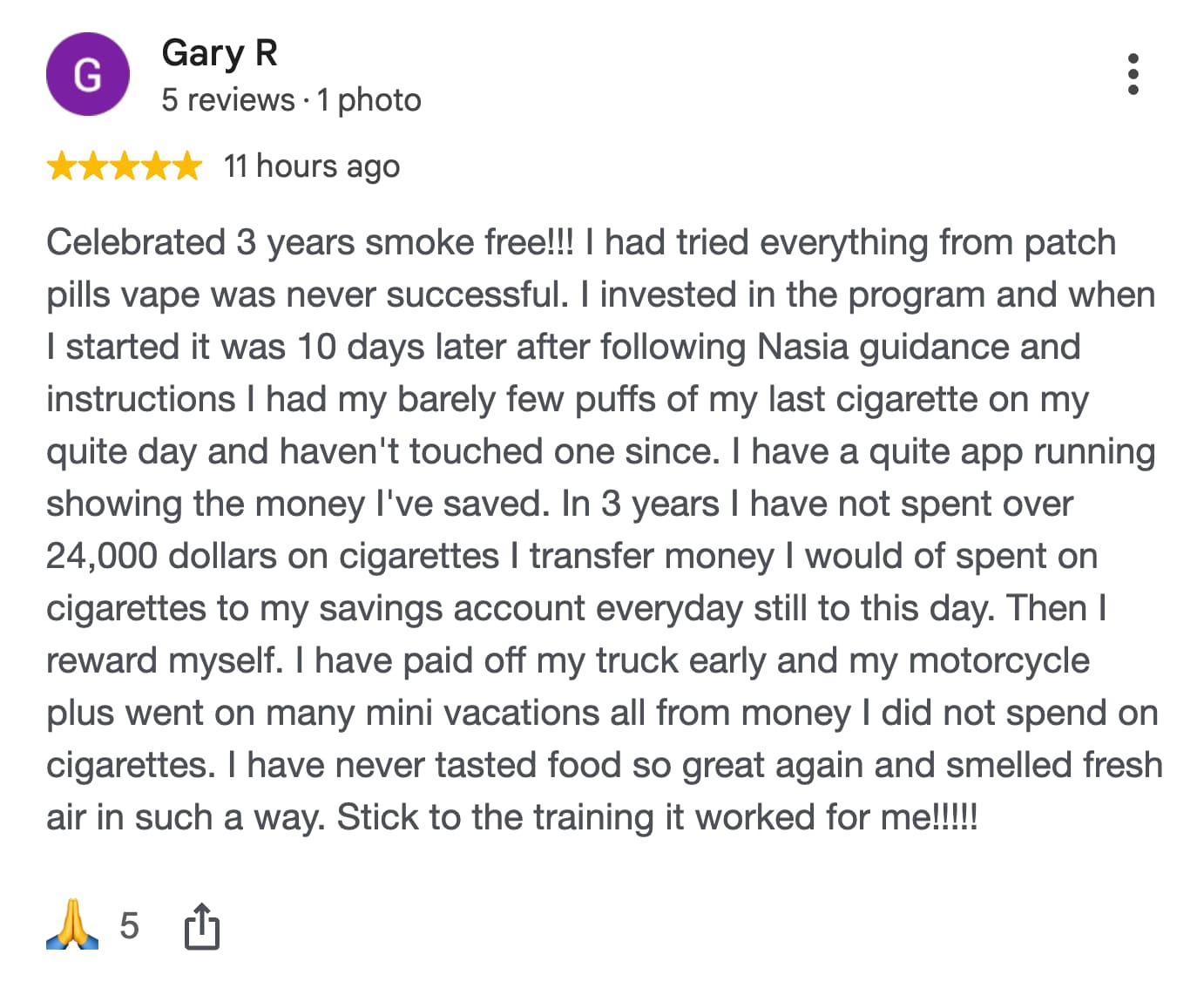 CBQ Nicotine Freedom Program member Gary Richmond left a Google review
