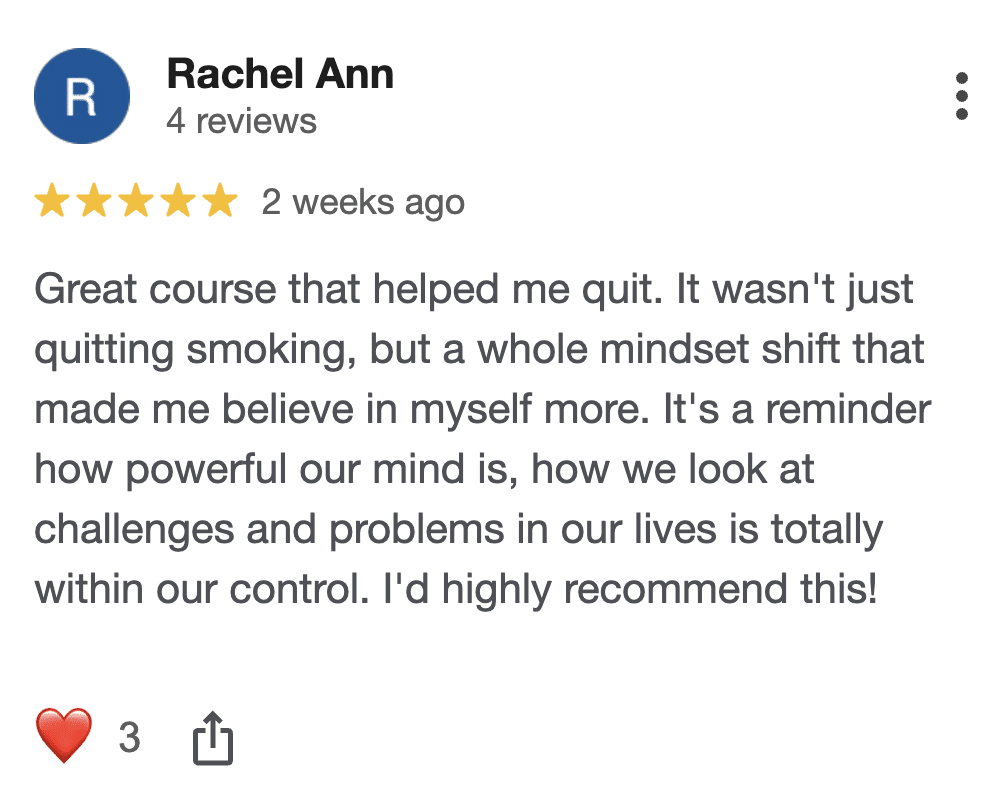 CBQ Nicotine Freedom Program member Rachel Ann left a Google review